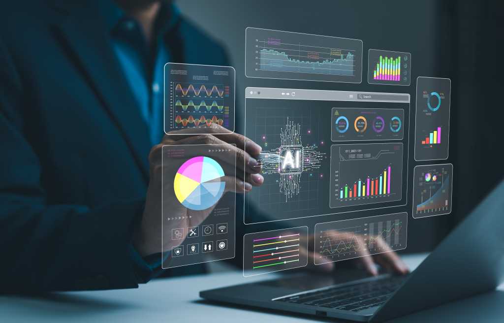 concept of businessman using AI to manipulate data